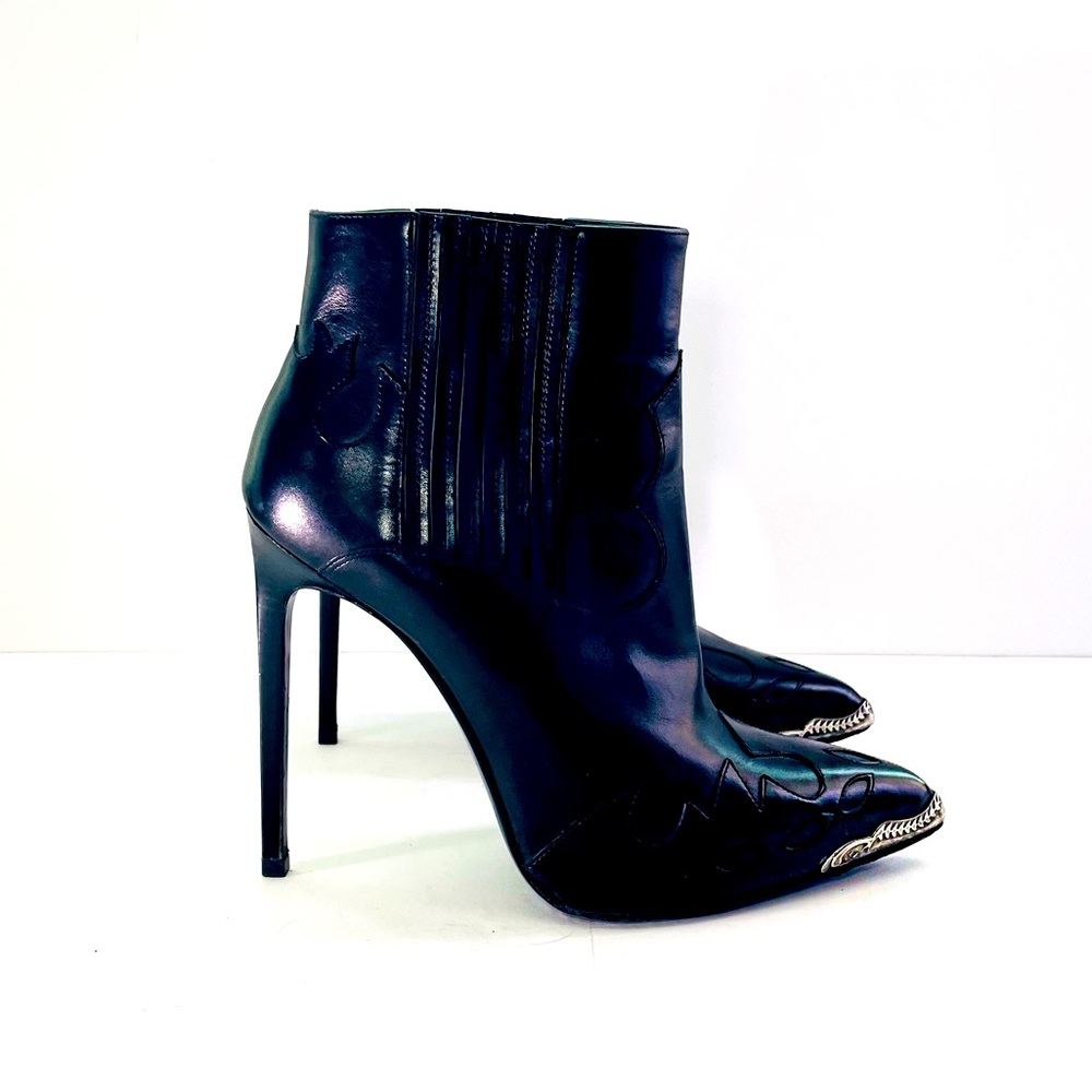 Saint Laurent Black Leather Pointed Toe Stiletto Ankle Boots